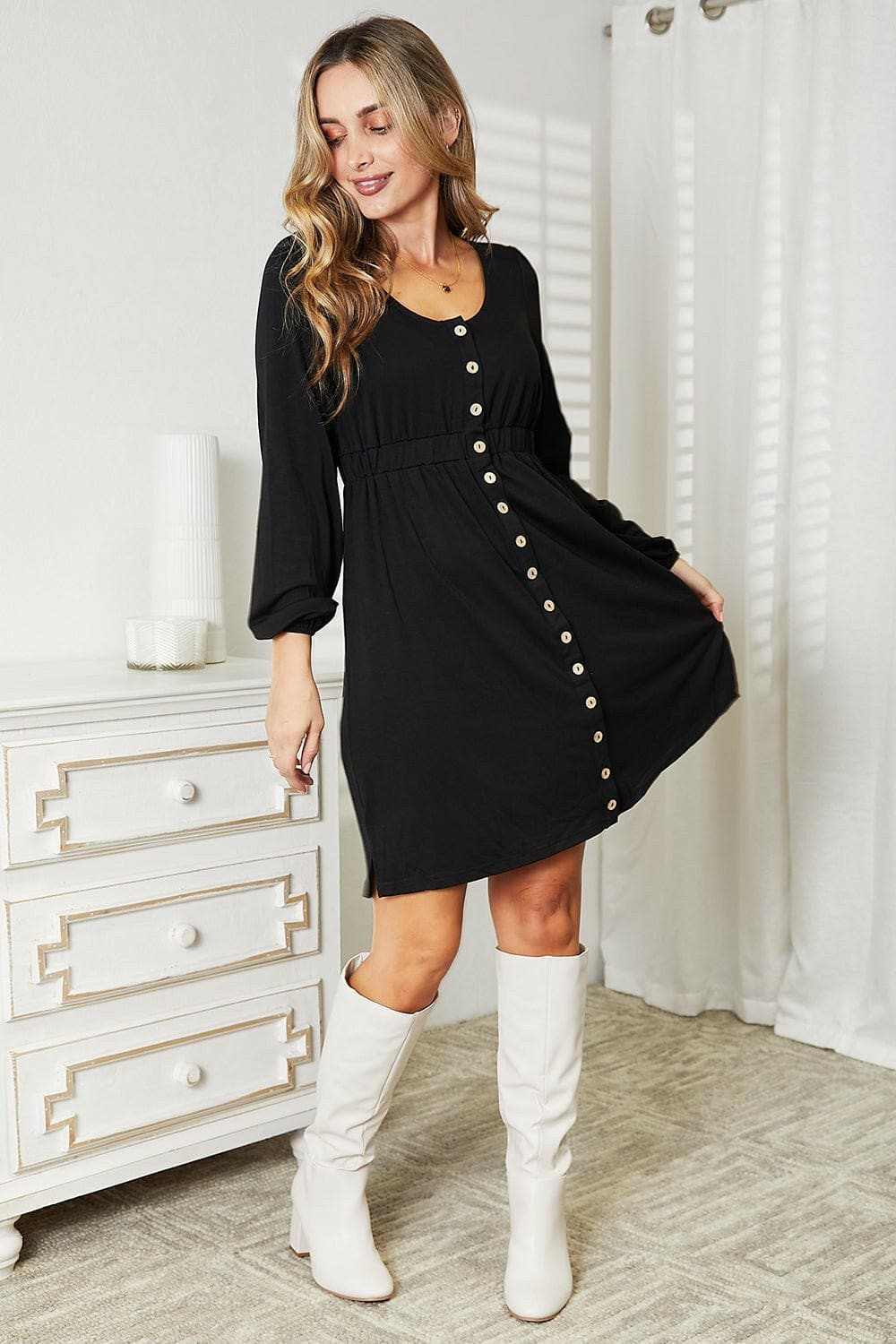 Enchanting long sleeve dress - elegant design, empire waist, pockets - Love Salve